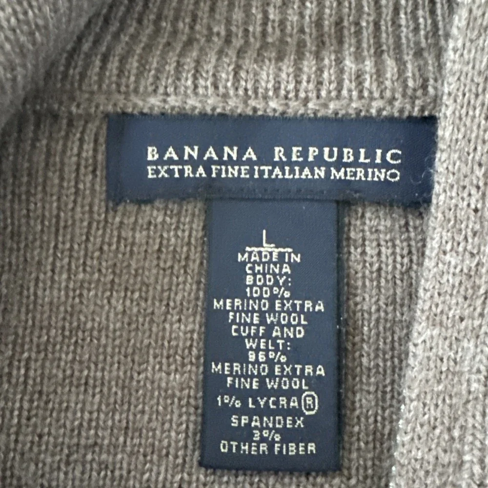 Banana Republic Sweater Mens Large Brown Italian Merino Wool Full Zip Mock Neck